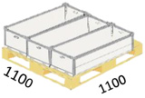 「1100×1100」パレットに平置きで3個のせられるサイズ