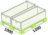 「1200×1000」パレットに平置きで2個のせられるサイズ